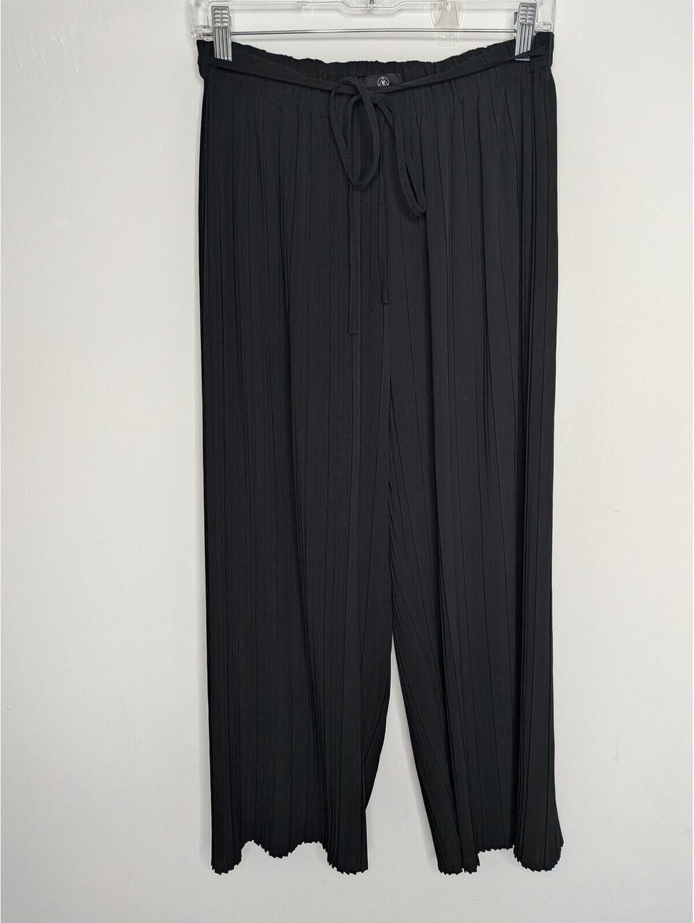 Missguided Pants Womens 4 Black Pleated Wide Leg Crepe Elastic Waist Drawstring